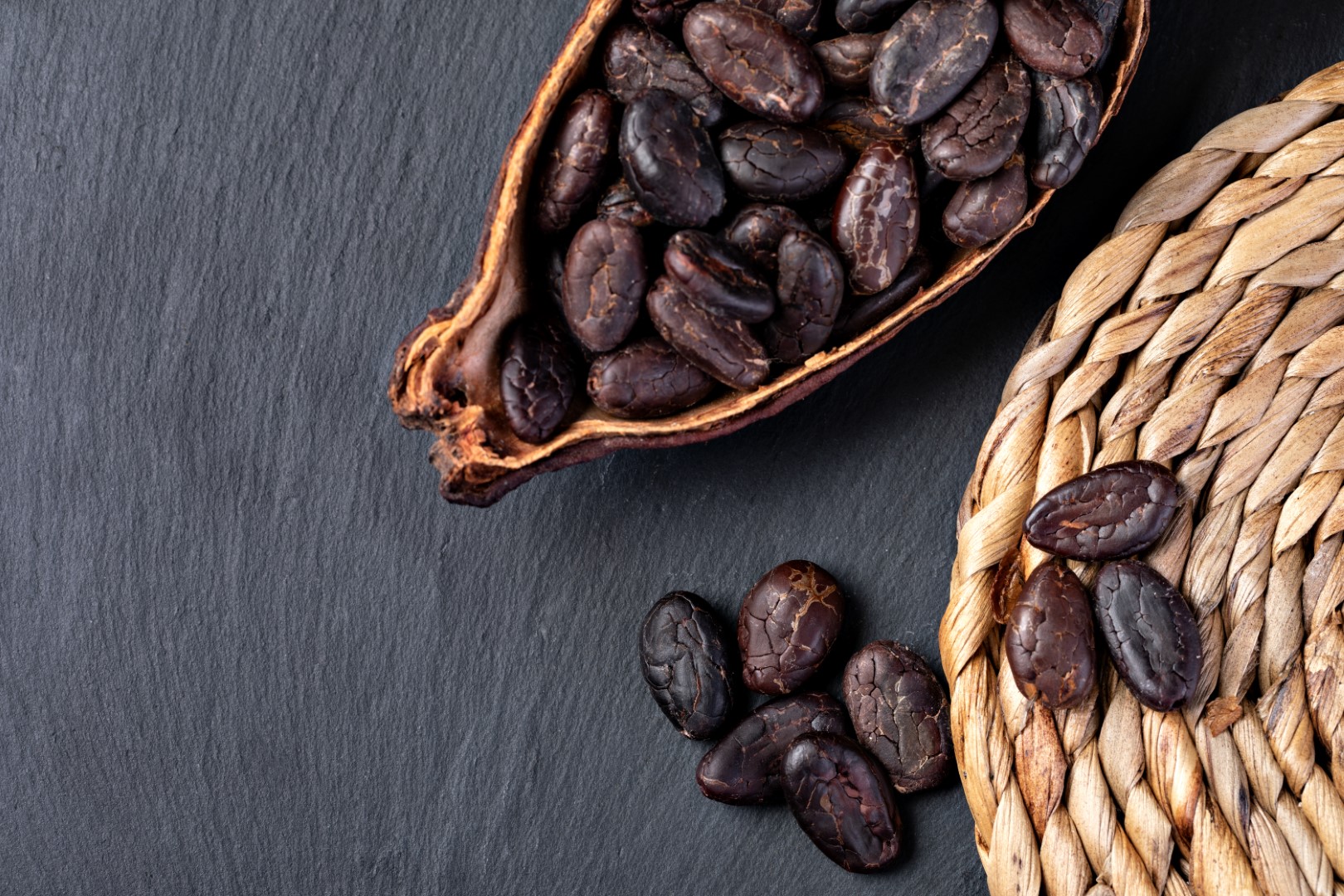 Cocoa Pod And Beans on a table